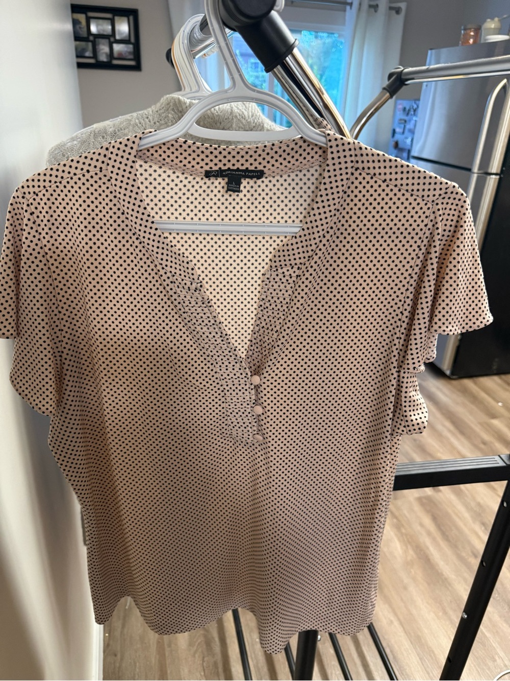 Adrianna Papell Blush Pink Polka Dot Short Sleeve Blouse